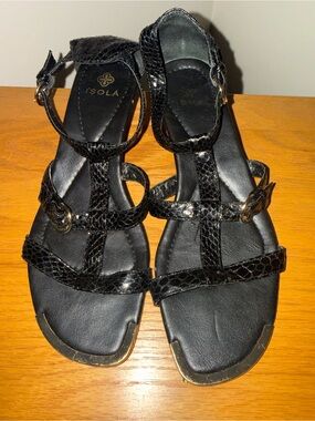 Isola Black Snakeskin-Texture Strappy Sandals